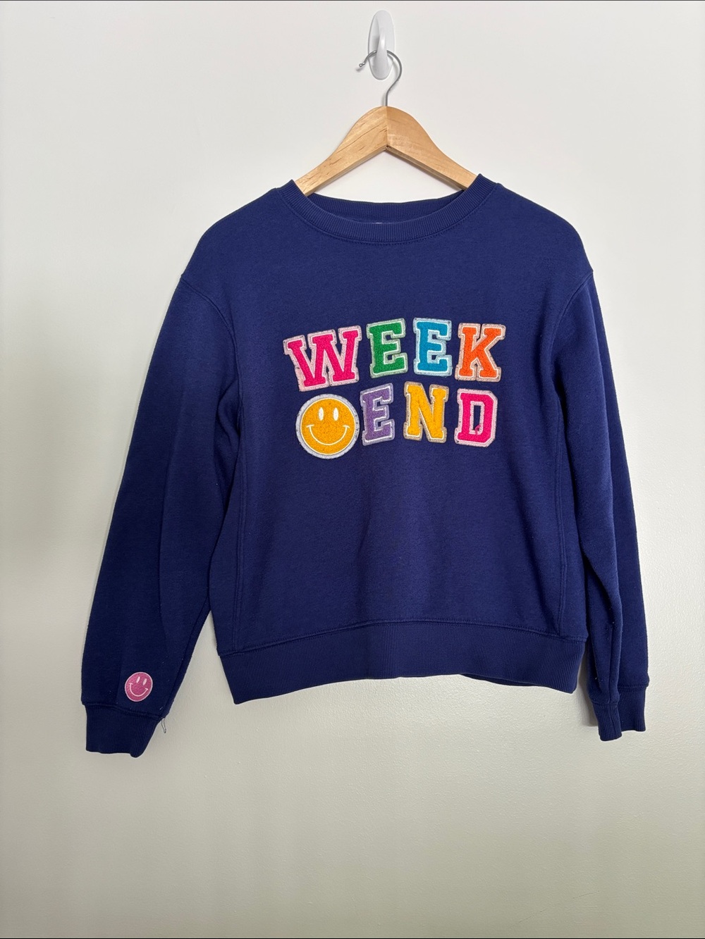 Kids Navy 'WEEKEND' Appliqué Crewneck Sweatshirt